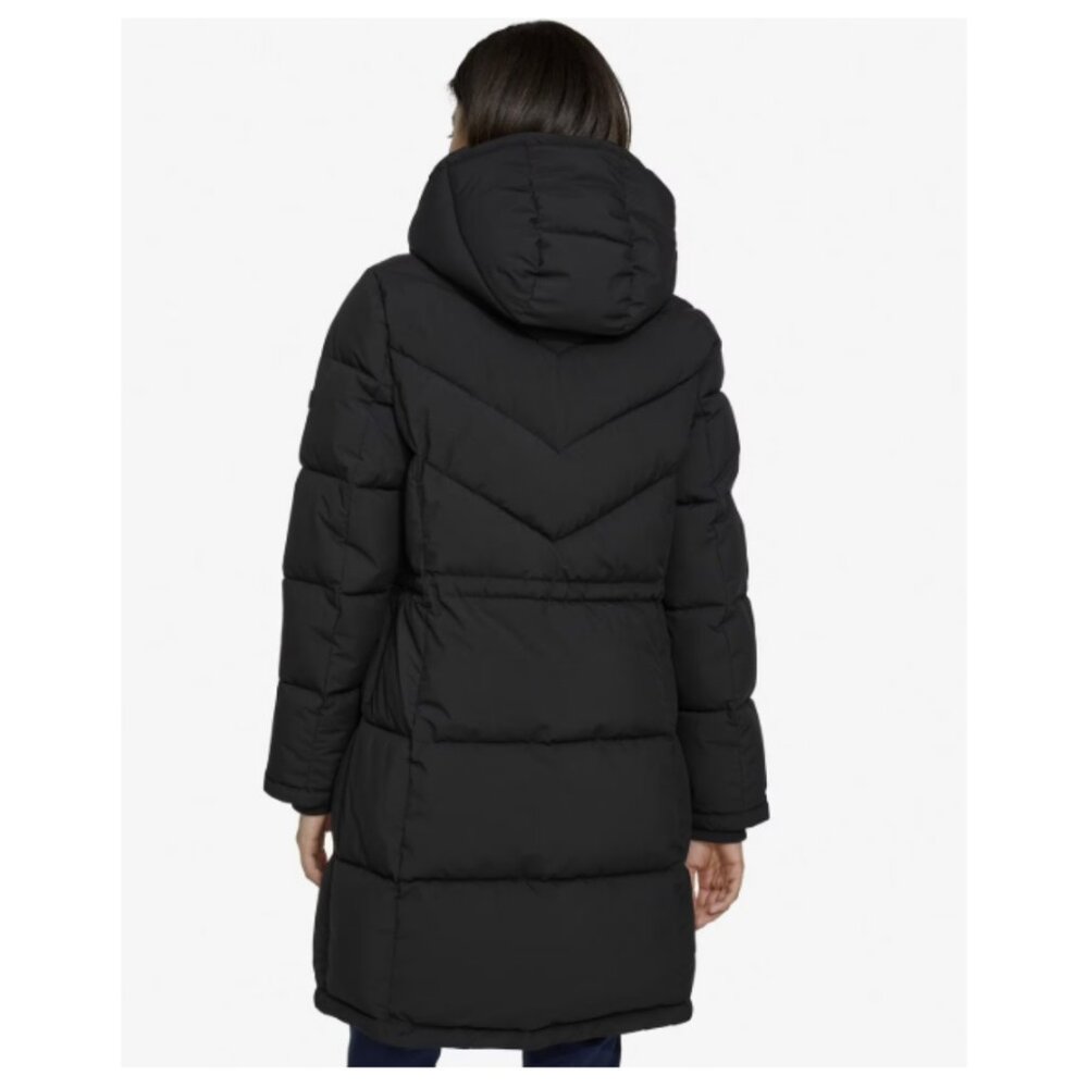 DKNY Women's Long Puffer Jacket Faux Fur Collar Removable Hood Size L Black NWT - Picture 6 of 15